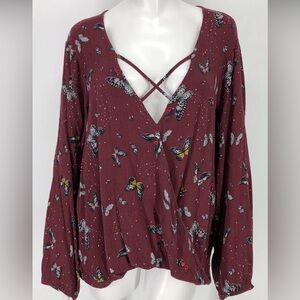 Butterfly Print V-Neck Women's Top - 3X